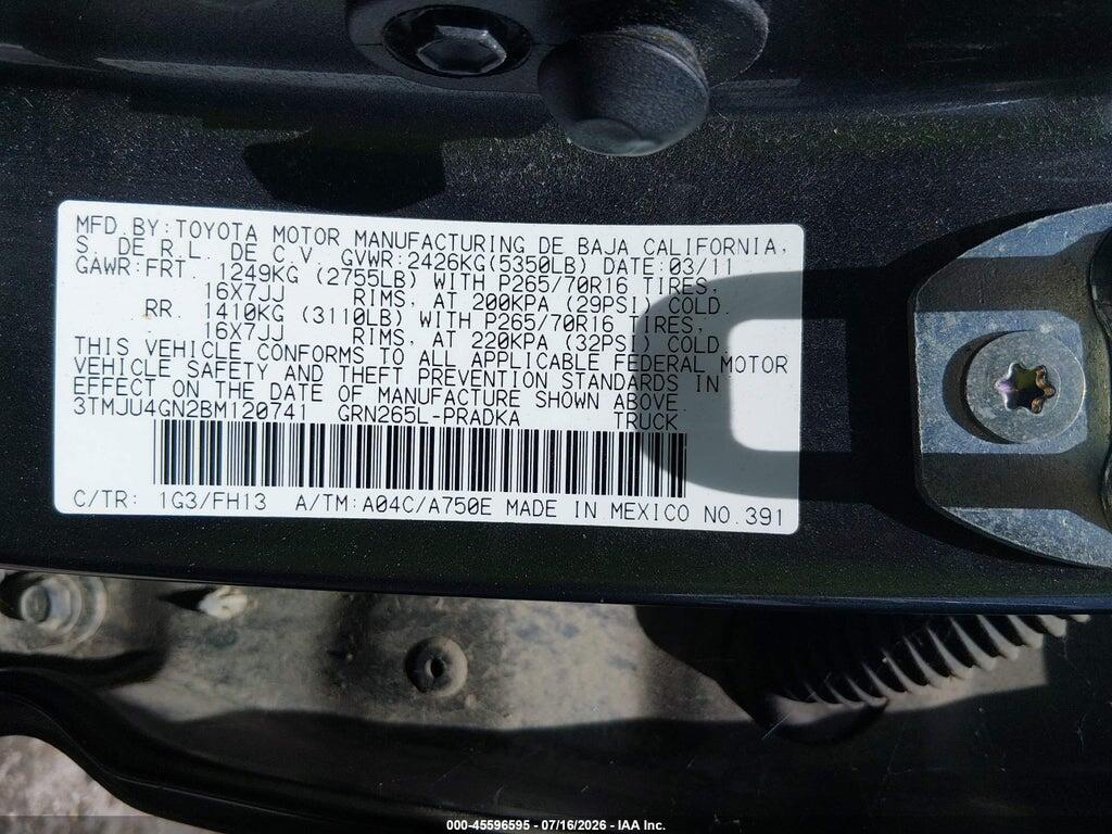 3TMJU4GN2BM120741 2011 TOYOTA TACOMA photo no. 9