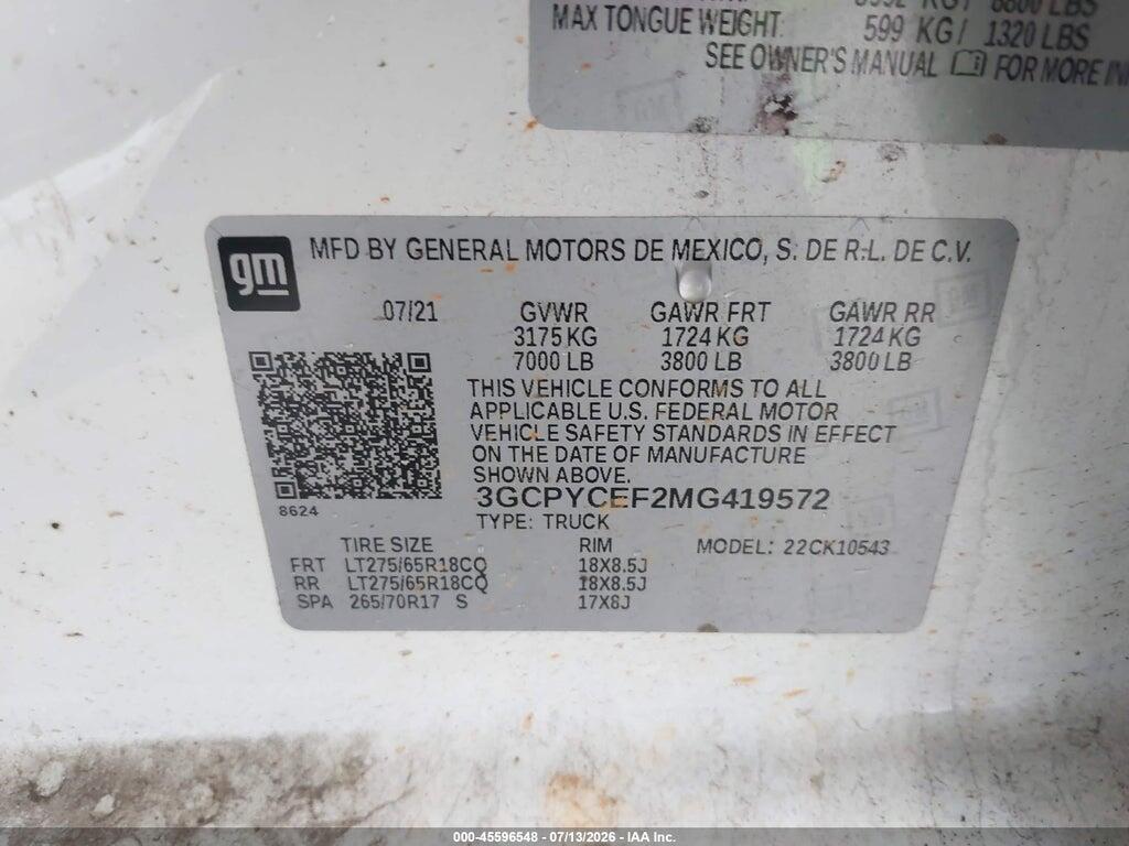 3GCPYCEF2MG419572 2021 CHEVROLET SILVERADO 1500 photo no. 9