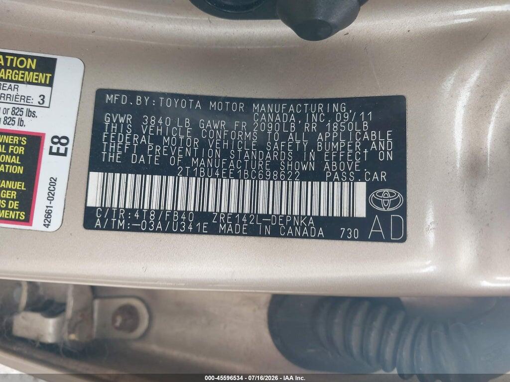 2T1BU4EE1BC698622 2011 TOYOTA COROLLA photo no. 9