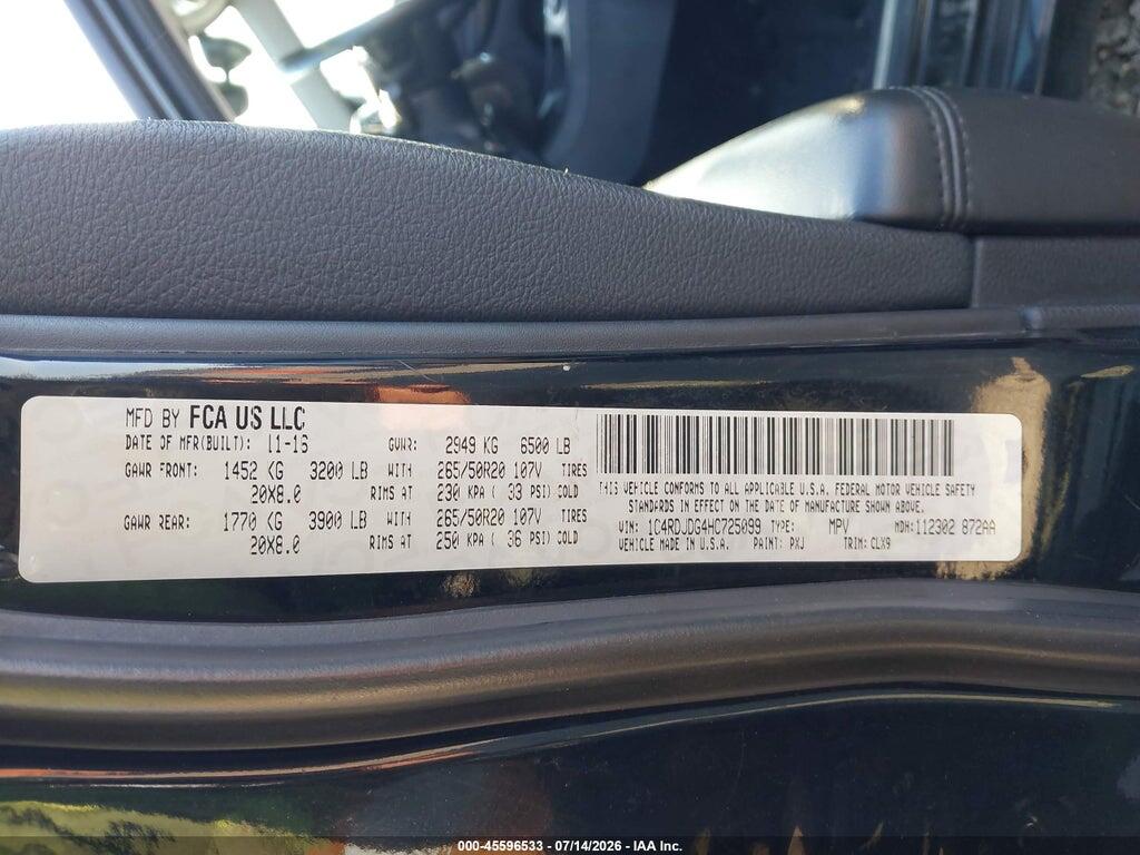 1C4RDJDG4HC725099 2017 DODGE DURANGO photo no. 9