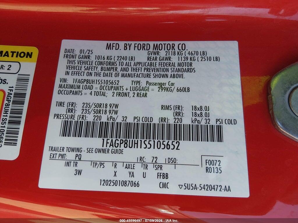 1FAGP8UH1S5105652 2025 FORD MUSTANG photo no. 9