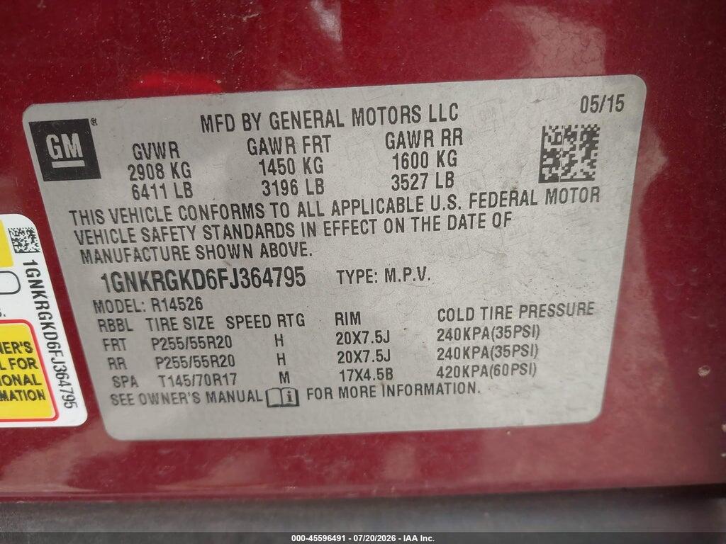 1GNKRGKD6FJ364795 2015 CHEVROLET TRAVERSE photo no. 9