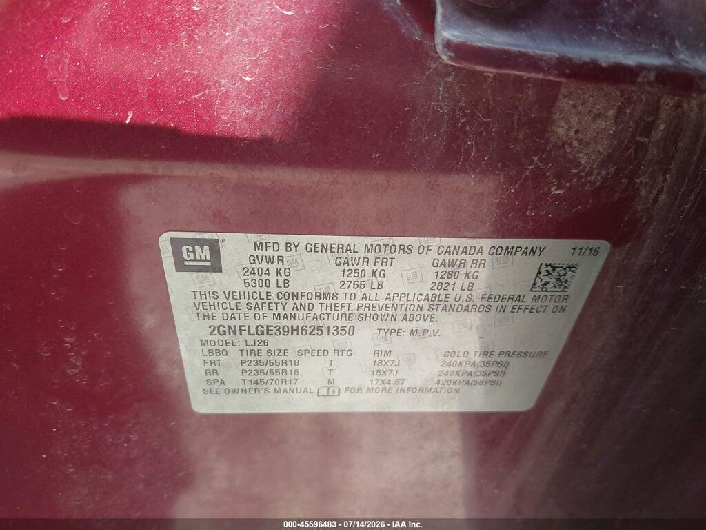 2GNFLGE39H6251350 2017 CHEVROLET EQUINOX photo no. 9