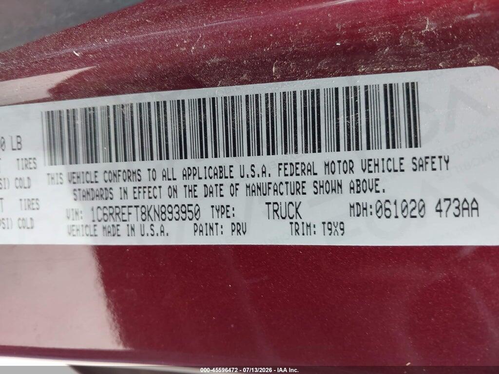 1C6RREFT8KN893950 2019 RAM 1500 photo no. 9