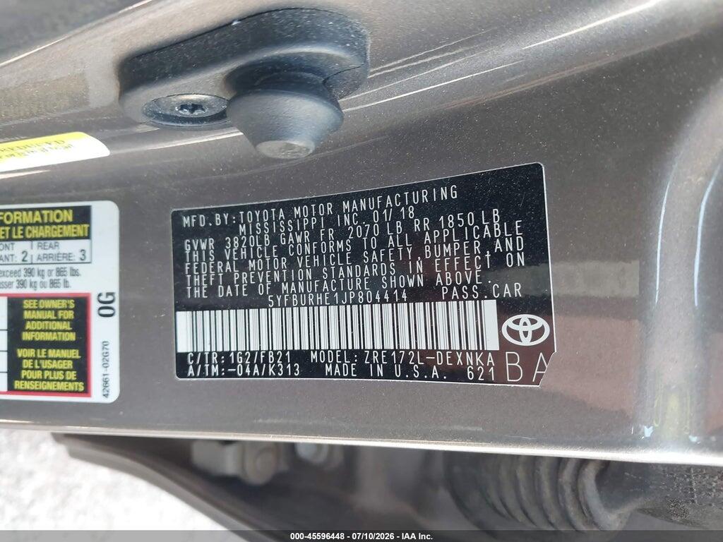 5YFBURHE1JP804414 2018 TOYOTA COROLLA photo no. 9