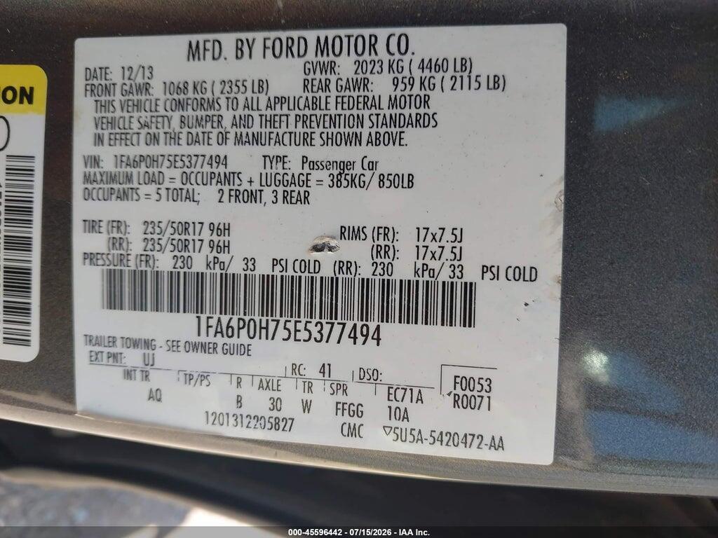 1FA6P0H75E5377494 2014 FORD FUSION photo no. 9