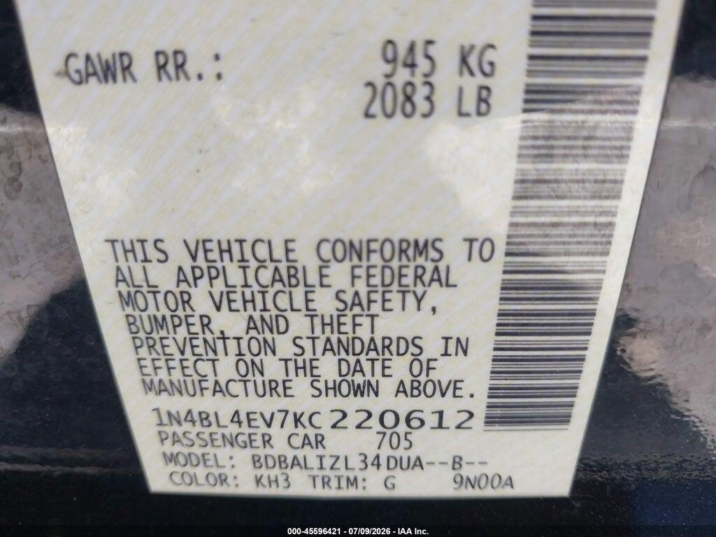 1N4BL4EV7KC220612 2019 NISSAN ALTIMA photo no. 9