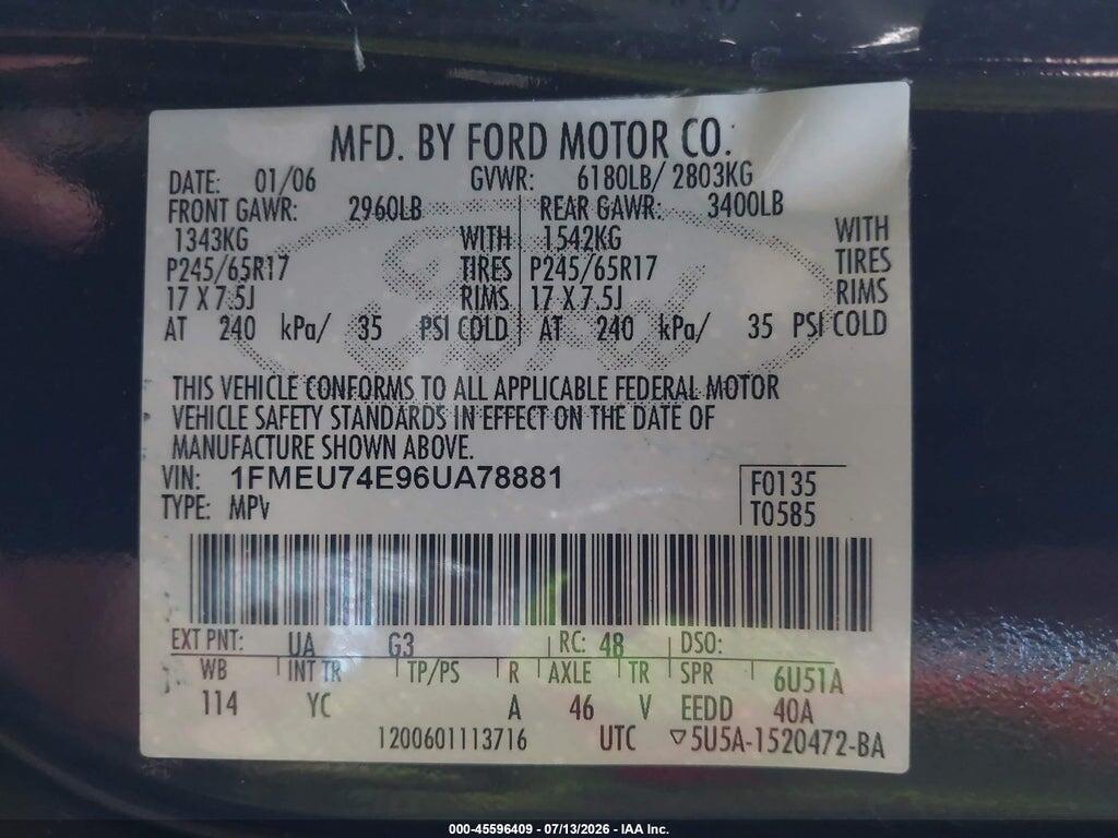 1FMEU74E96UA78881 2006 FORD EXPLORER photo no. 9
