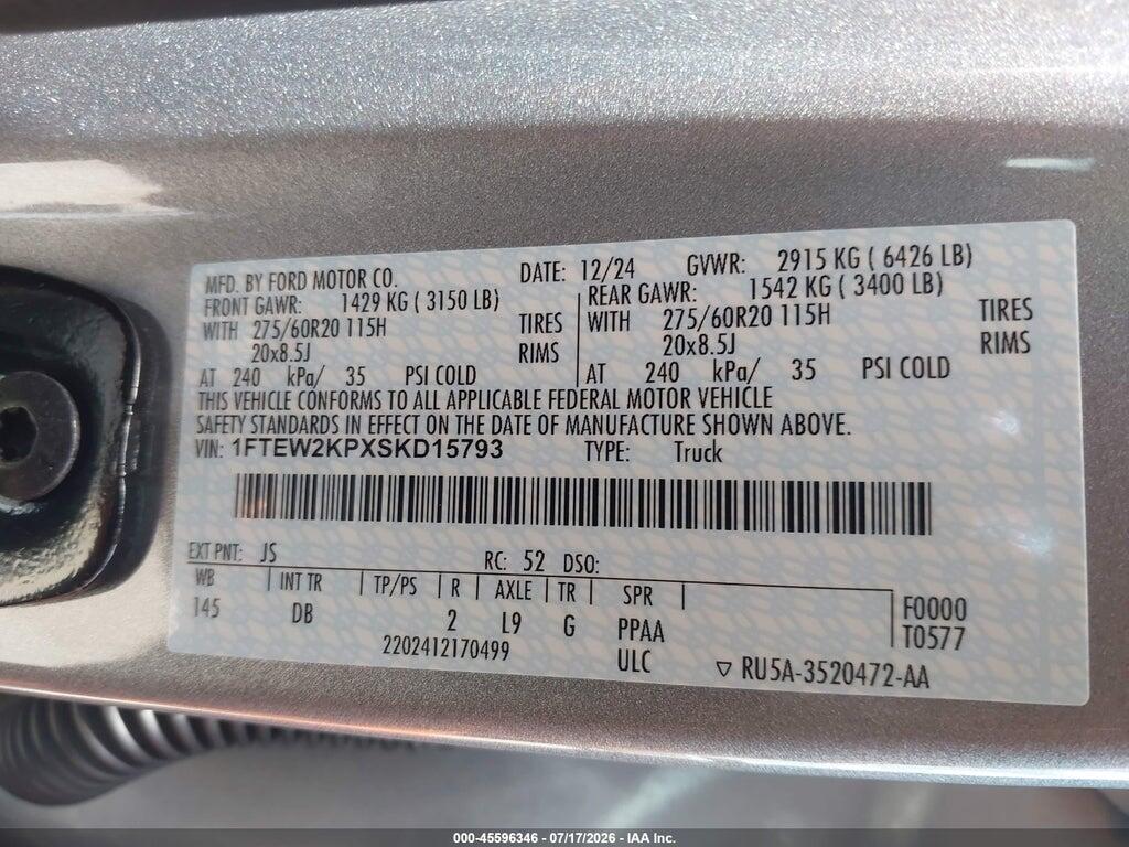 1FTEW2KPXSKD15793 2025 FORD F-150 photo no. 9