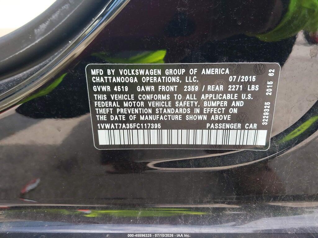 1VWAT7A35FC117395 2015 VOLKSWAGEN PASSAT photo no. 9