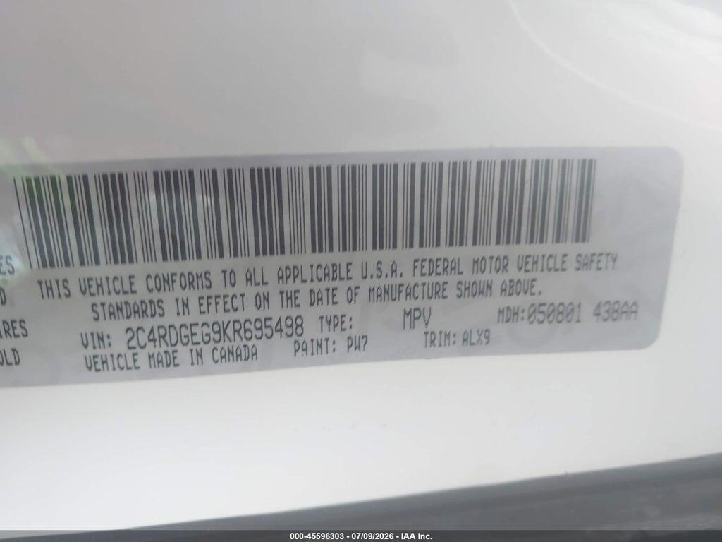 2C4RDGEG9KR695498 2019 DODGE GRAND CARAVAN photo no. 9