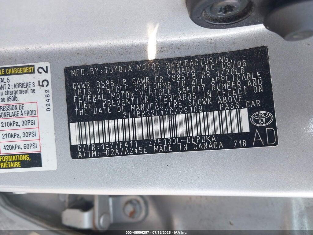 2T1BR32E47C729109 2007 TOYOTA COROLLA photo no. 9