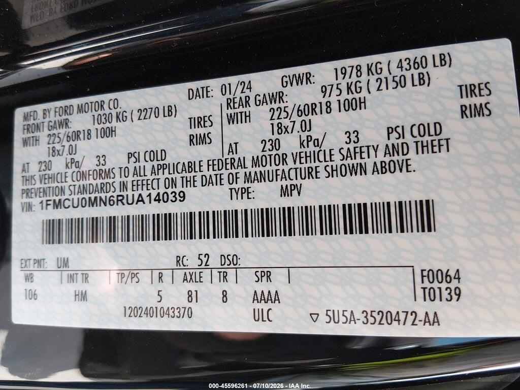 1FMCU0MN6RUA14039 2024 FORD ESCAPE photo no. 9