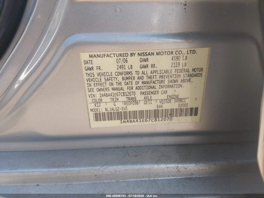 1N4BA41E67C812070 2007 NISSAN MAXIMA photo no. 9