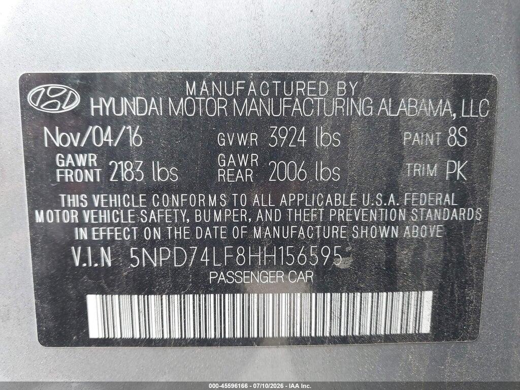 5NPD74LF8HH156595 2017 HYUNDAI ELANTRA photo no. 9
