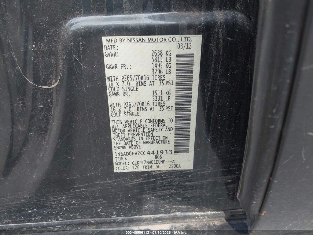 1N6AD0FV2CC441933 2012 NISSAN FRONTIER photo no. 9