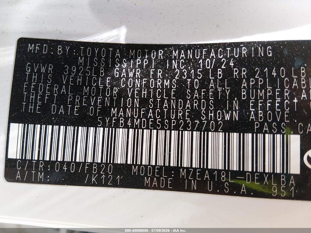 5YFB4MDE5SP237702 2025 TOYOTA COROLLA photo no. 9