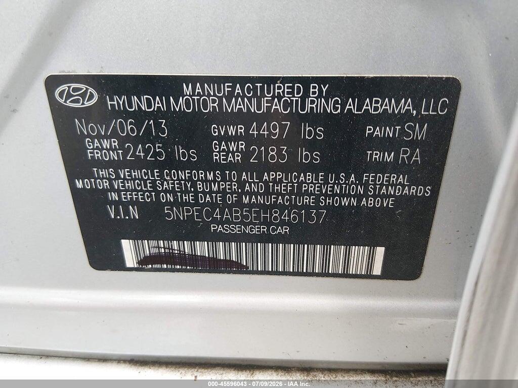 5NPEC4AB5EH846137 2014 HYUNDAI SONATA photo no. 9