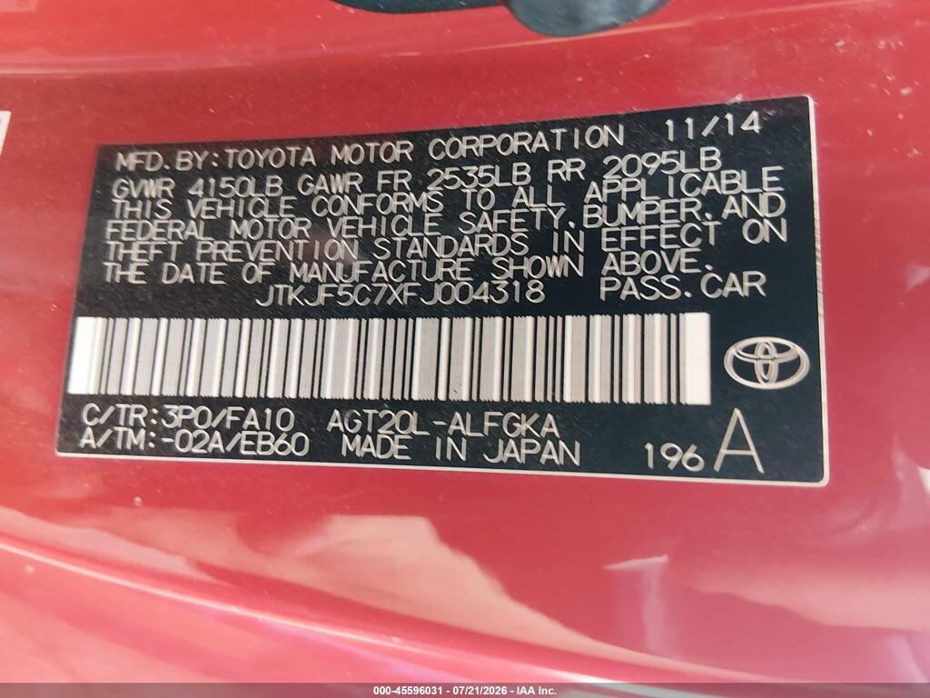 JTKJF5C7XFJ004318 2015 SCION TC photo no. 9