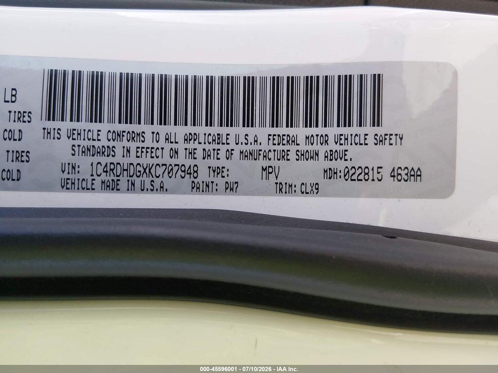 1C4RDHDGXKC707948 2019 DODGE DURANGO photo no. 9