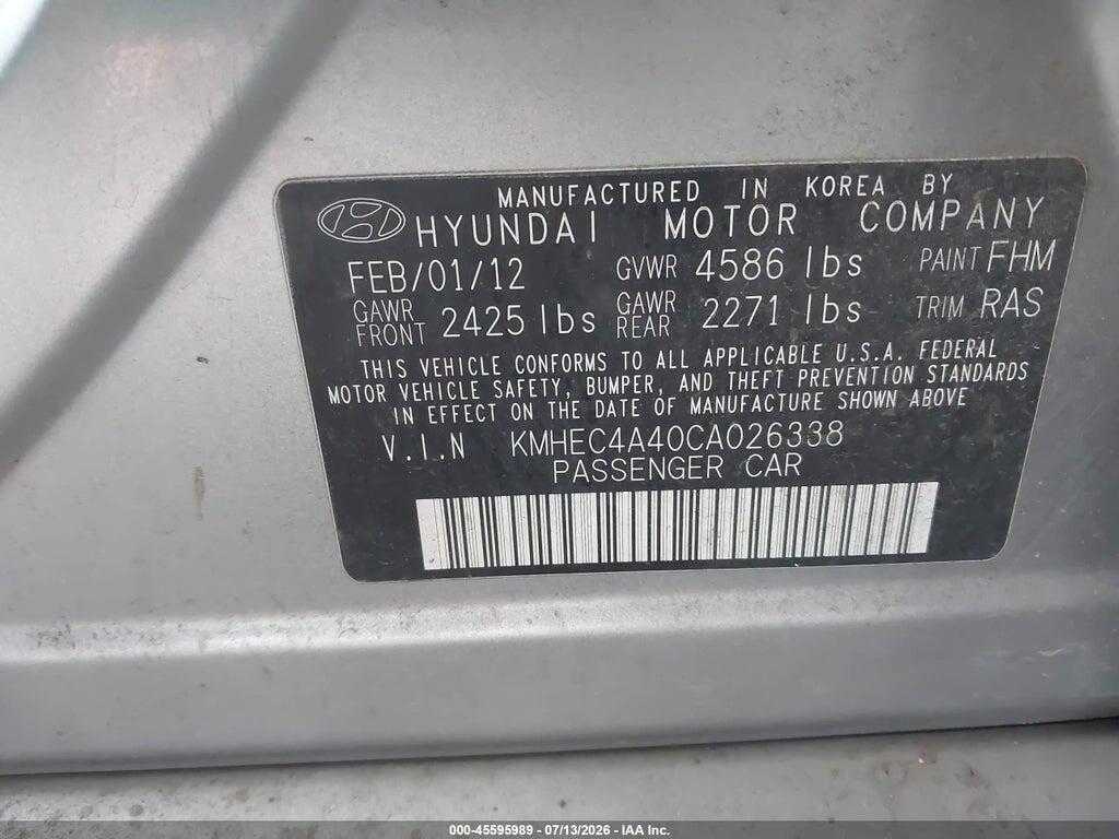 KMHEC4A40CA026338 2012 HYUNDAI SONATA HYBRID photo no. 9