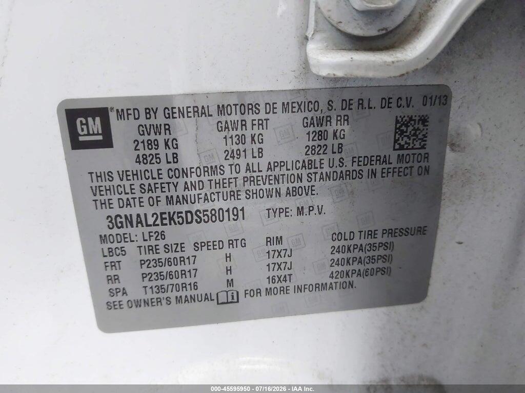 3GNAL2EK5DS580191 2013 CHEVROLET CAPTIVA SPORT FLEET photo no. 9