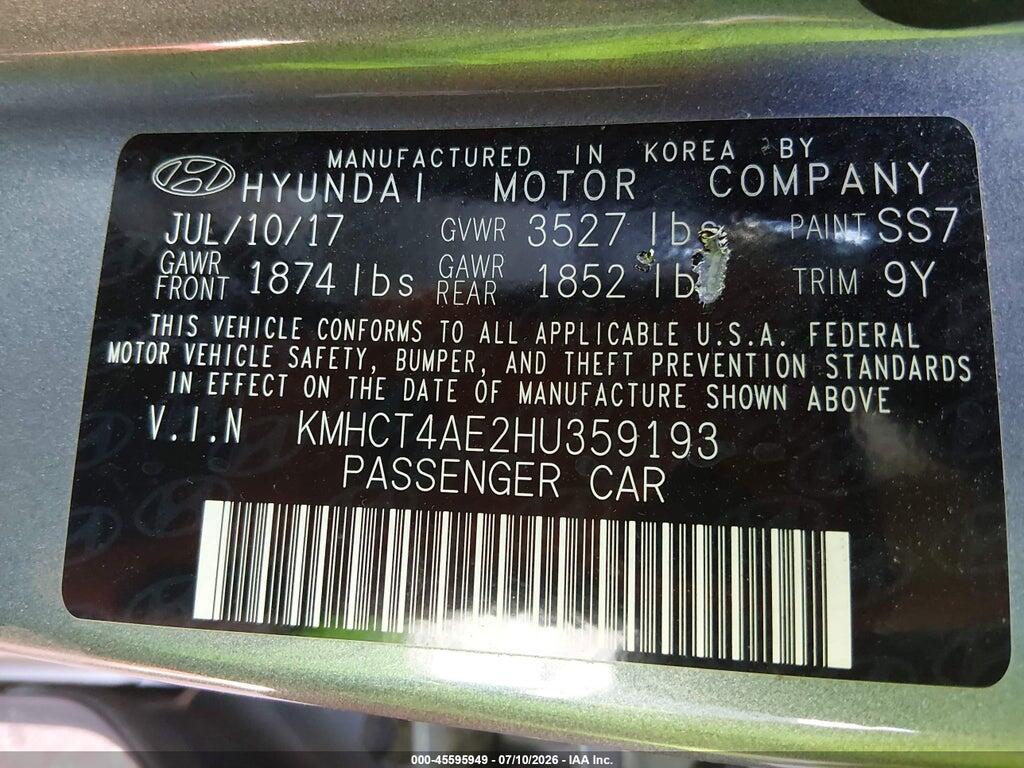 KMHCT4AE2HU359193 2017 HYUNDAI ACCENT photo no. 9