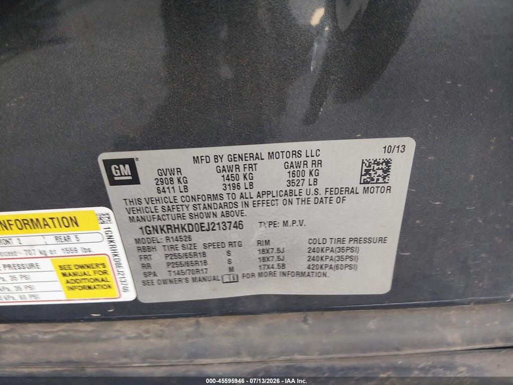 1GNKRHKD0EJ213746 2014 CHEVROLET TRAVERSE photo no. 9