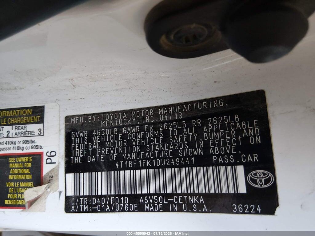 4T1BF1FK1DU249441 2013 TOYOTA CAMRY photo no. 9