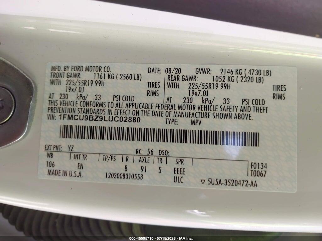 1FMCU9BZ9LUC02880 2020 FORD ESCAPE photo no. 9