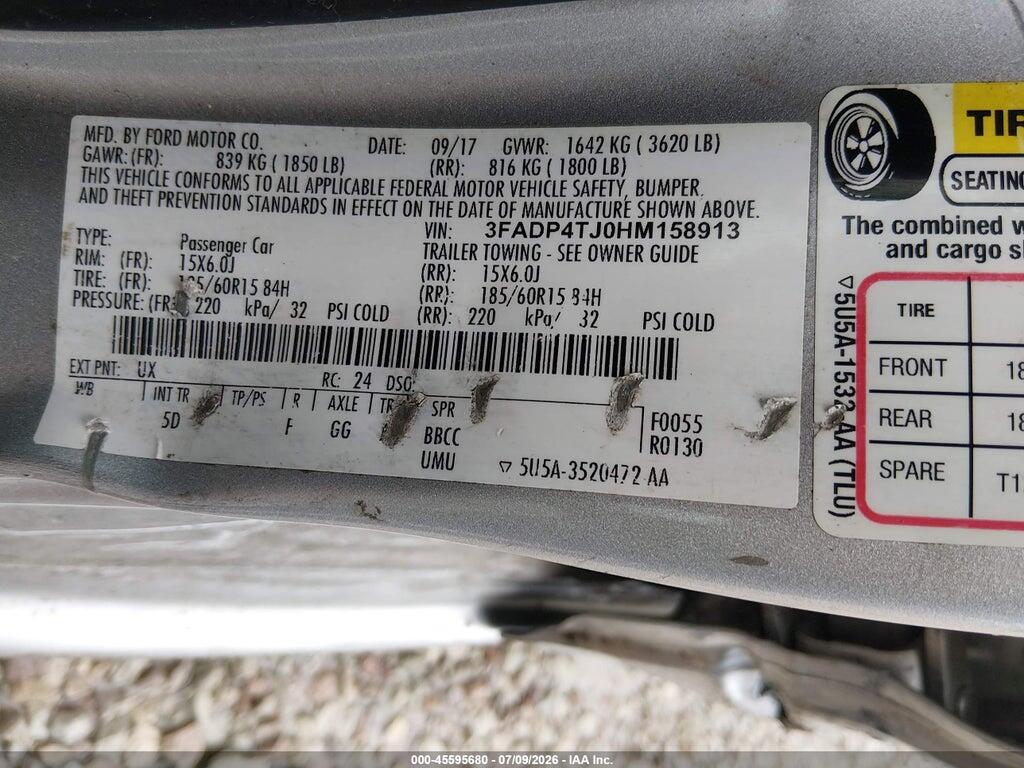 3FADP4TJ0HM158913 2017 FORD FIESTA photo no. 9