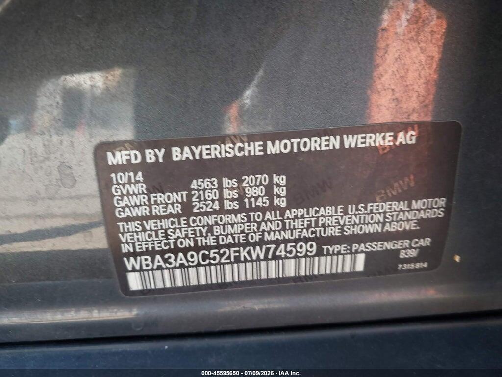 WBA3A9C52FKW74599 2015 BMW 335I photo no. 9