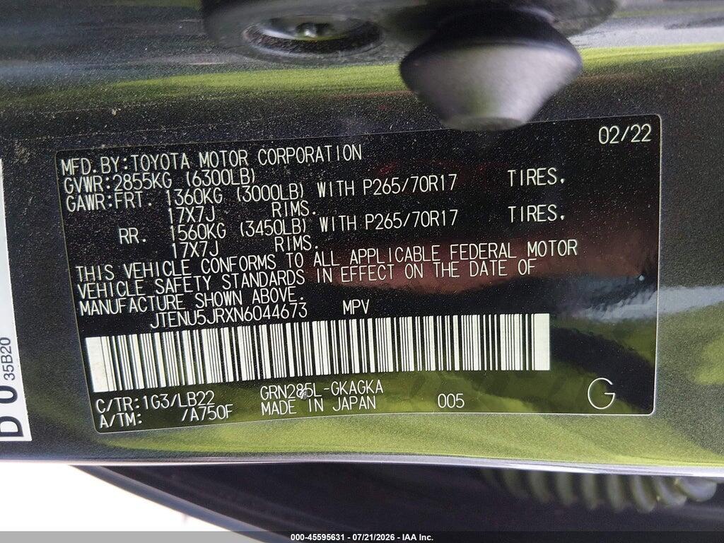 JTENU5JRXN6044673 2022 TOYOTA 4RUNNER photo no. 9