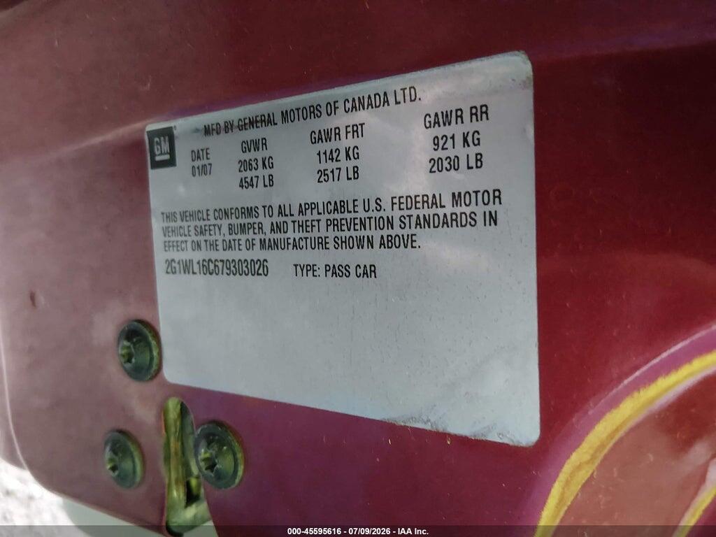 2G1WL16C679303026 2007 CHEVROLET MONTE CARLO photo no. 9