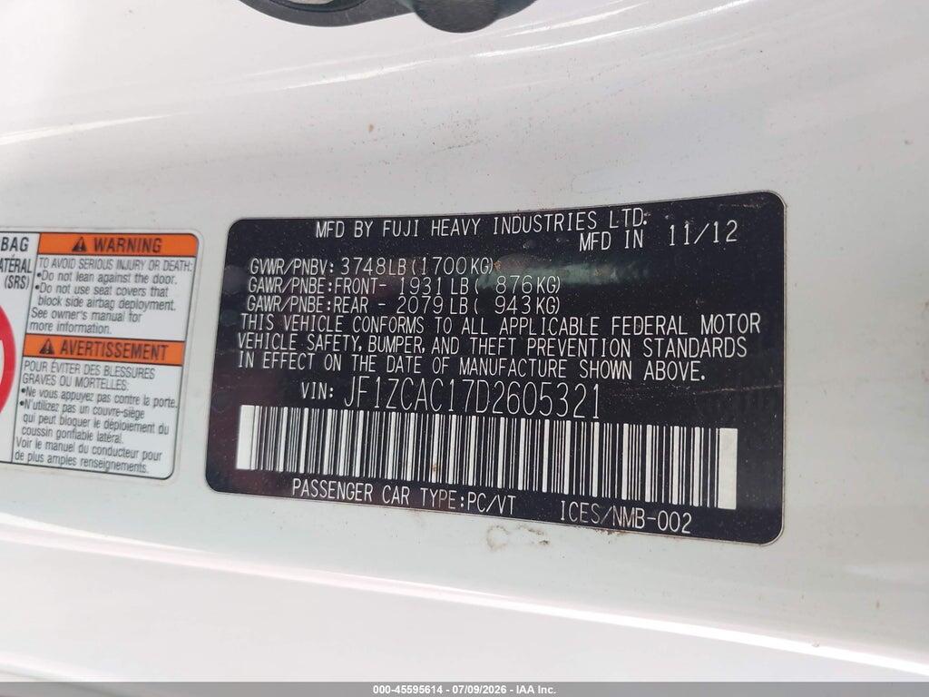 JF1ZCAC17D2605321 2013 SUBARU BRZ photo no. 9