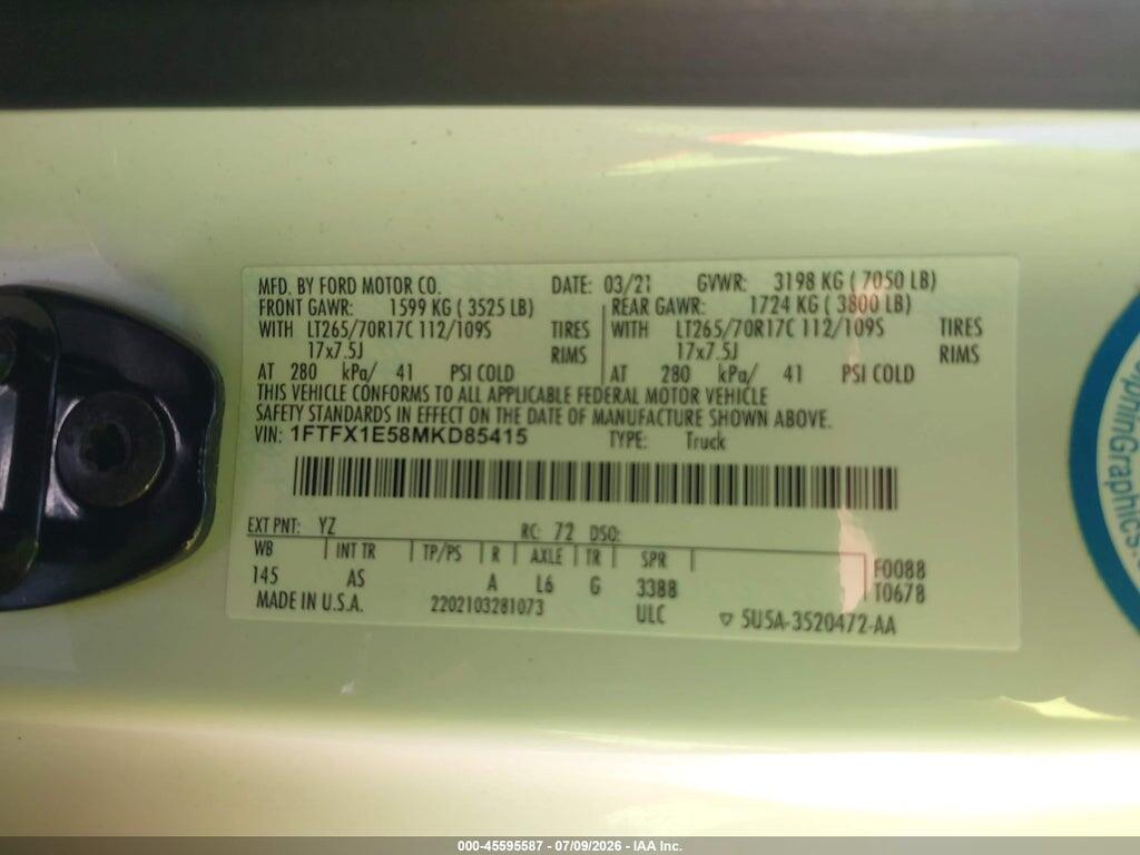 1FTFX1E58MKD85415 2021 FORD F-150 photo no. 9