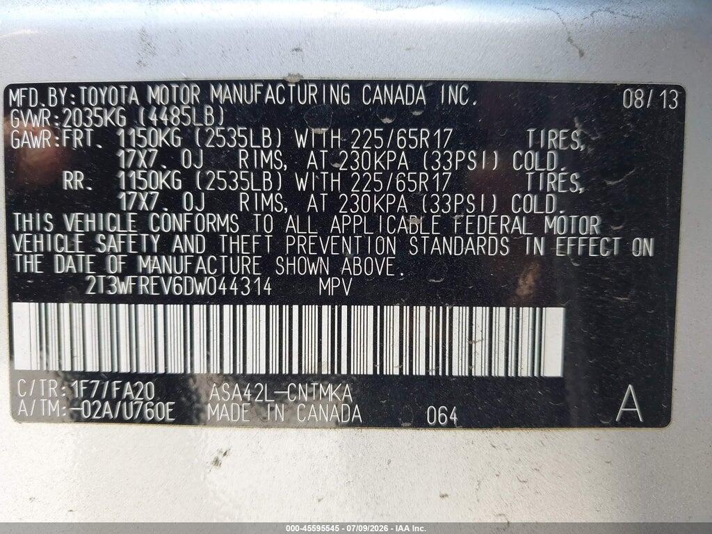 2T3WFREV6DW044314 2013 TOYOTA RAV4 photo no. 9