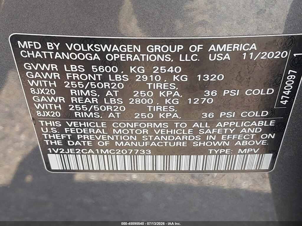 1V2JE2CA1MC207733 2021 VOLKSWAGEN ATLAS CROSS SPORT photo no. 9