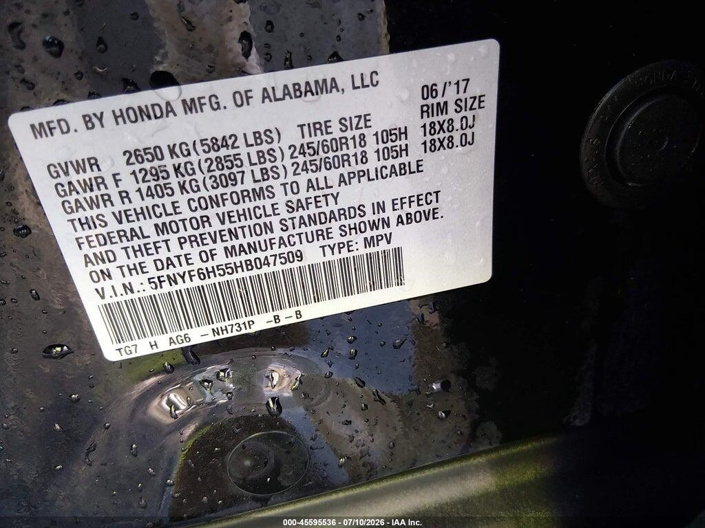 5FNYF6H55HB047509 2017 HONDA PILOT photo no. 9