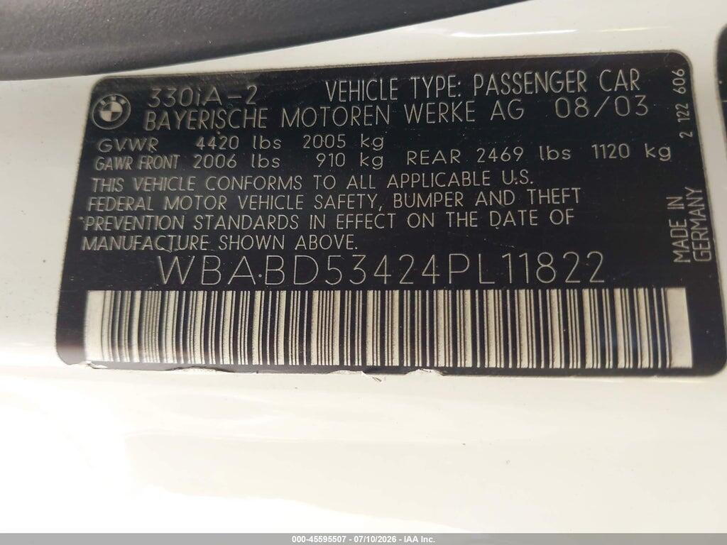 WBABD53424PL11822 2004 BMW 330CI photo no. 9