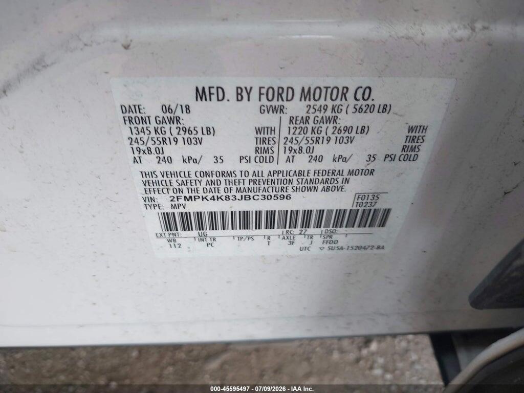 2FMPK4K83JBC30596 2018 FORD EDGE photo no. 9