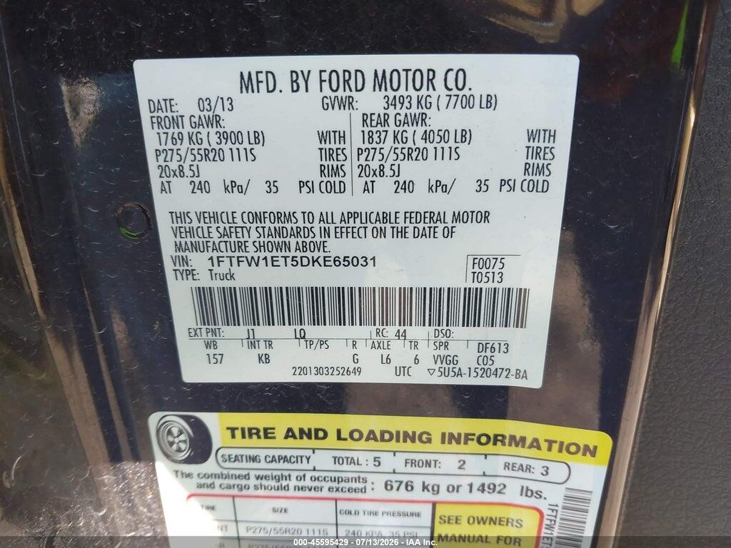 1FTFW1ET5DKE65031 2013 FORD F-150 photo no. 9