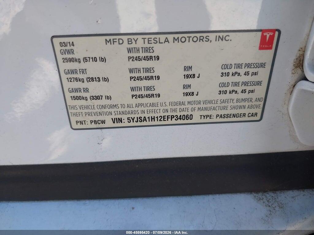 5YJSA1H12EFP34060 2014 TESLA MODEL S photo no. 9