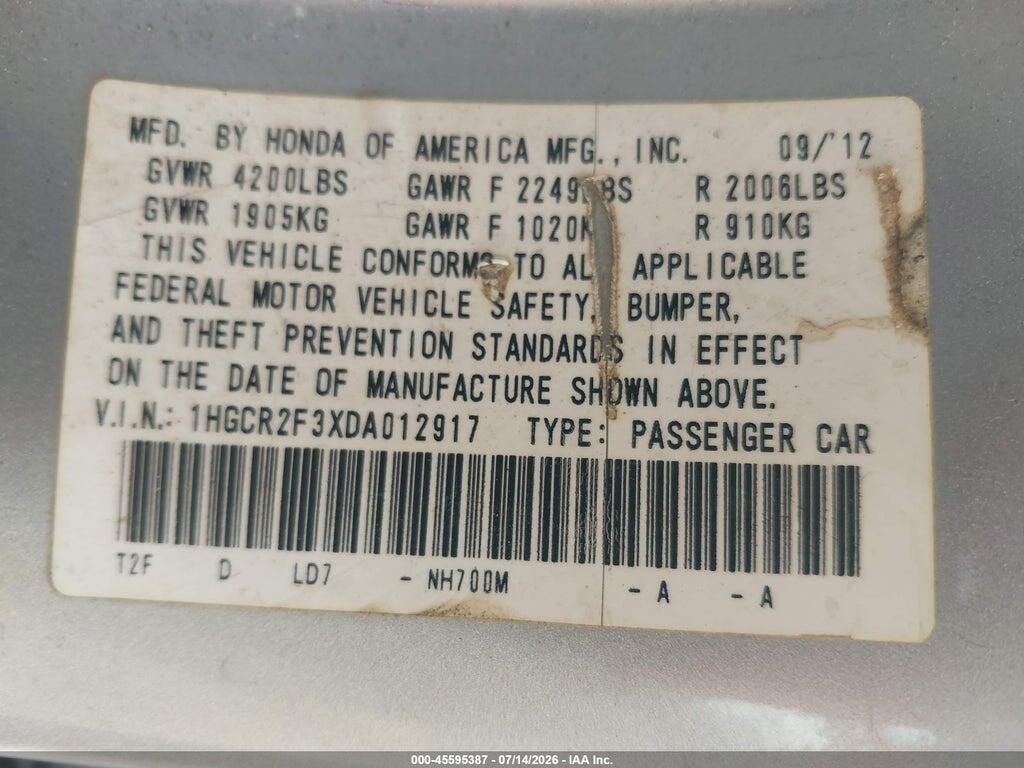1HGCR2F3XDA012917 2013 HONDA ACCORD photo no. 9