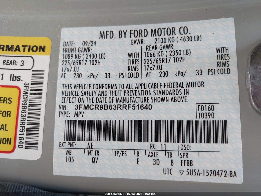 3FMCR9B63RRF51640 2024 FORD BRONCO SPORT photo no. 9