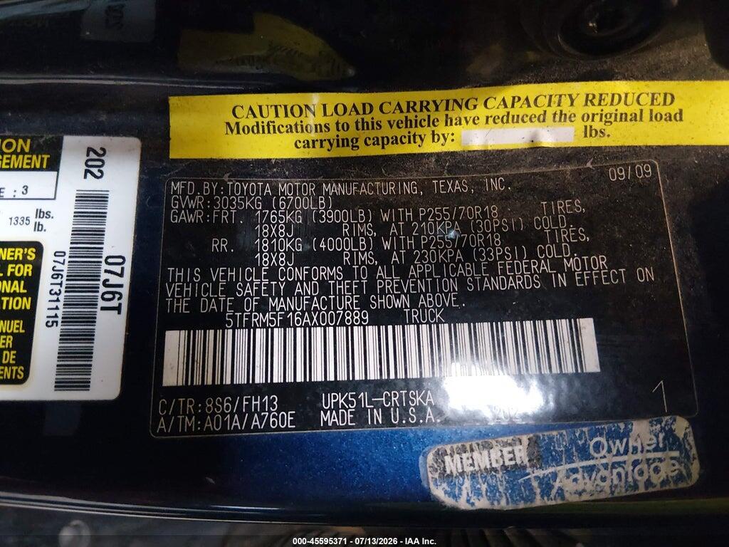 5TFRM5F16AX007889 2010 TOYOTA TUNDRA photo no. 9