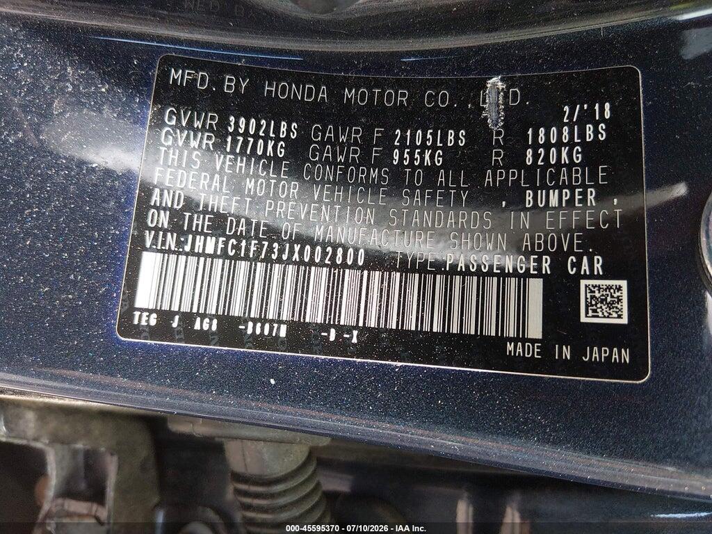 JHMFC1F73JX002800 2018 HONDA CIVIC photo no. 9