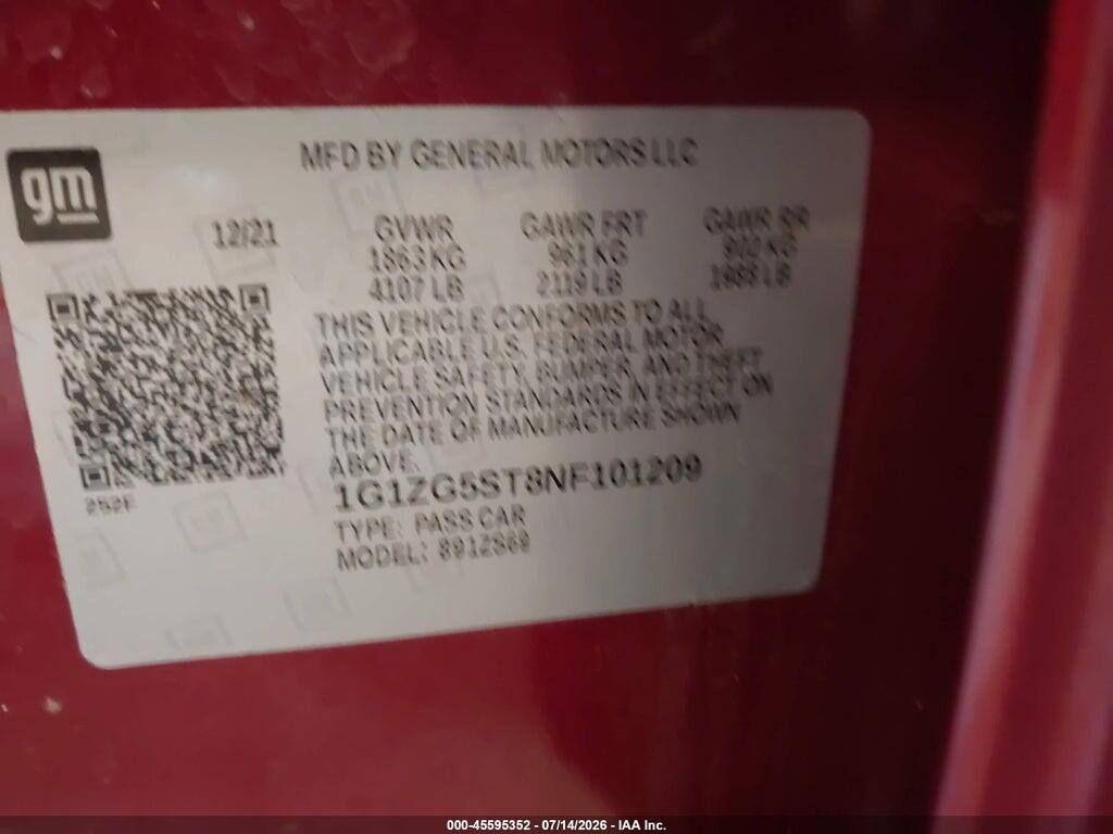 1G1ZG5ST8NF101209 2022 CHEVROLET MALIBU photo no. 9