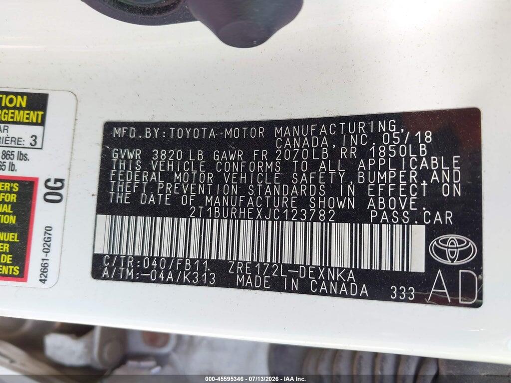 2T1BURHEXJC123782 2018 TOYOTA COROLLA photo no. 9