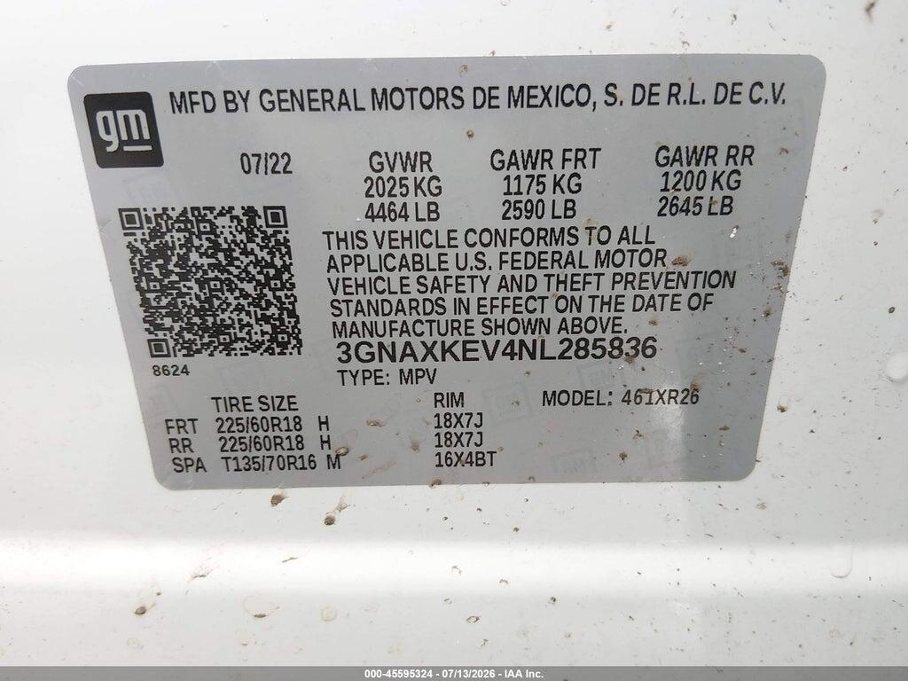 3GNAXKEV4NL285836 2022 CHEVROLET EQUINOX photo no. 9